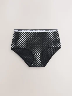 Next Black/White Floral Print Midi Cotton Logo Knickers 4 Pack Hot