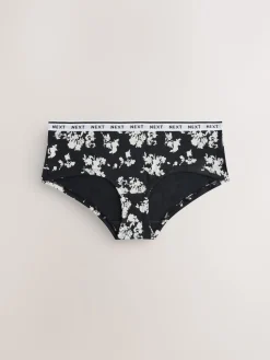 Next Short Cotton Logo Knickers 4 Pack Black/White Floral Print Online