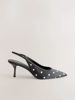 Next Forever Comfort® Polka Dot Point Slingback Heels Black/White Clearance