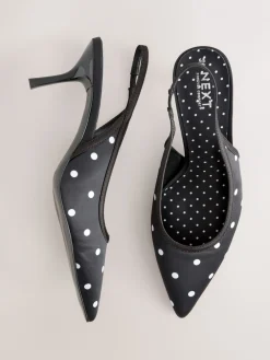Next Forever Comfort® Polka Dot Point Slingback Heels Black/White Clearance