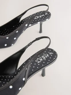 Next Forever Comfort® Polka Dot Point Slingback Heels Black/White Clearance