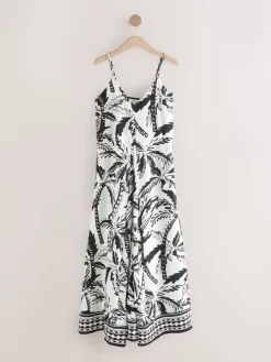 Next Fruit Print Volume Maxi Dress Black/White