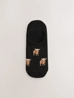 Next Black/White Hamish The Highland Cow Stripe Invisible Trainer Socks 4 Pack Discount