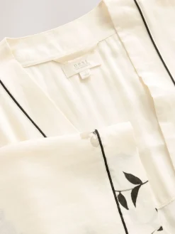 Next Black/White Heron Linen Blend Lightweight Dressing Gown Sale