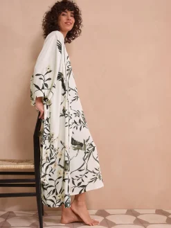 Next Black/White Heron Linen Blend Lightweight Dressing Gown Sale