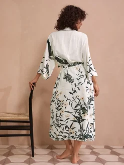 Next Black/White Heron Linen Blend Lightweight Dressing Gown Sale