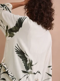 Next Black/White Heron Linen Blend Lightweight Dressing Gown Sale