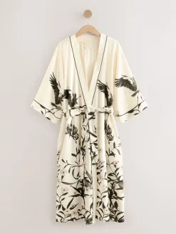 Next Black/White Heron Linen Blend Lightweight Dressing Gown Sale