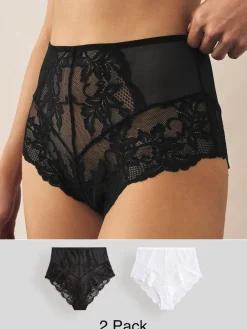 Next Black/White High Waist Lace Knickers 2 Pack Discount