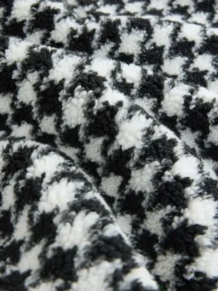 Next Jacquard Teddy Borg Quarter Zip Fleece Sweatshirt Black/White Houndstooth Check Discount