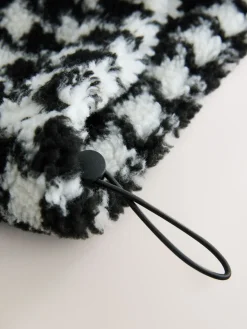 Next Jacquard Teddy Borg Quarter Zip Fleece Sweatshirt Black/White Houndstooth Check Discount