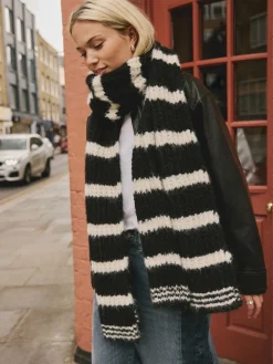 Next Knitted Wool Blend Striped Scarf Black/White Discount