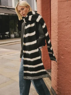 Next Knitted Wool Blend Striped Scarf Black/White Discount