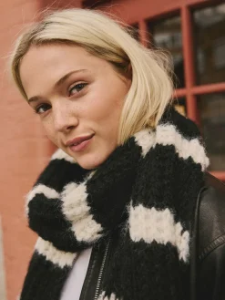 Next Knitted Wool Blend Striped Scarf Black/White Discount