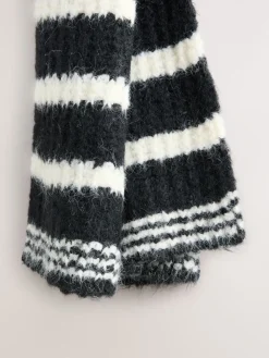 Next Knitted Wool Blend Striped Scarf Black/White Discount