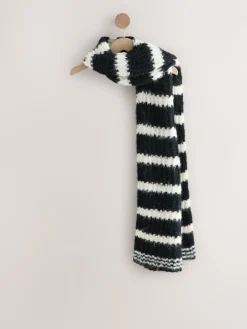 Next Knitted Wool Blend Striped Scarf Black/White Discount
