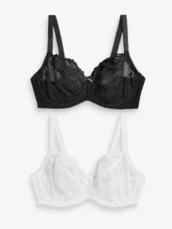 Next Non Pad Balcony DD+ Lace Bras 2 Pack Black/White Sale