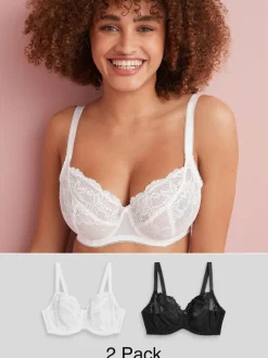 Next Non Pad Balcony DD+ Lace Bras 2 Pack Black/White Sale