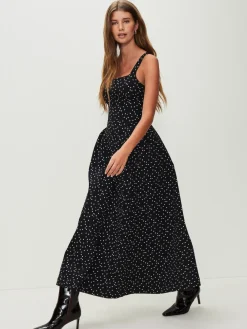 Next Occasion Cinched Waist Maxi Dress Black/White Polka Dot