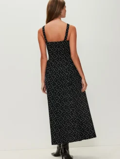 Next Occasion Cinched Waist Maxi Dress Black/White Polka Dot