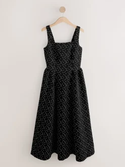 Next Occasion Cinched Waist Maxi Dress Black/White Polka Dot