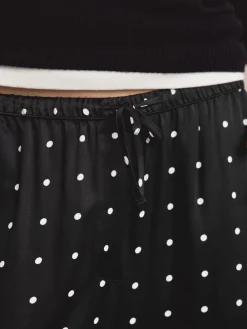 Next Satin Tie Waist Wide Leg Trousers Black/White Polka Dot Best