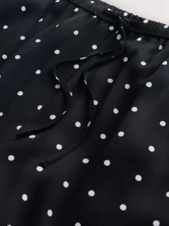 Next Satin Tie Waist Wide Leg Trousers Black/White Polka Dot Best