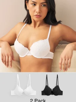 Next Push Up Plunge Lace Bras 2 Pack Black/White