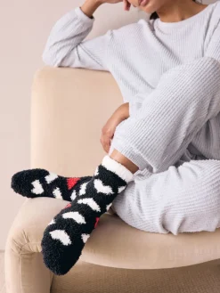 Next Cosy Ankle Socks 4 Pack Black/White Red Hearts