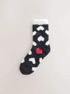 Next Cosy Ankle Socks 4 Pack Black/White Red Hearts