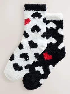 Next Cosy Ankle Socks 2 Pack Black/White Red Hearts Discount