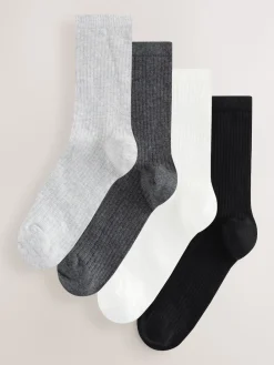 Next Ribbed Ankle Socks 4 Pack Black/White Clearance