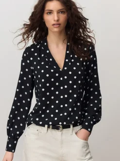 Next Long Sleeve V-Neck Blouse Black/White Spot Online