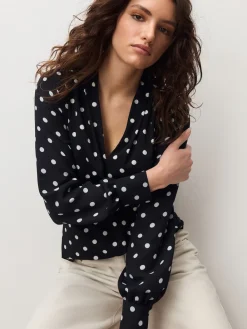 Next Long Sleeve V-Neck Blouse Black/White Spot Online