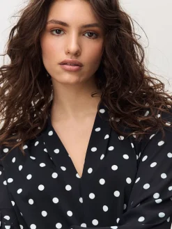 Next Long Sleeve V-Neck Blouse Black/White Spot Online