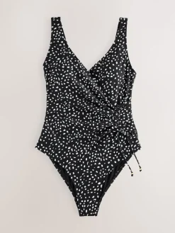 Next Black/White Spot Ruched Side Tummy Shaping Control Swimsuit