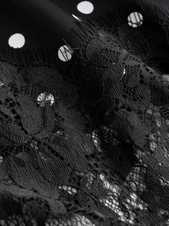 Next Satin Midi Skirt With Lace Trim Black/White Spot Outlet