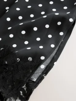 Next Satin Midi Skirt With Lace Trim Black/White Spot Outlet