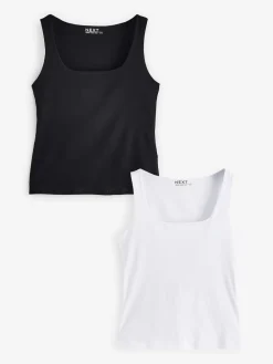 Next Black/White Square Neck Vest 2 Pack Outlet