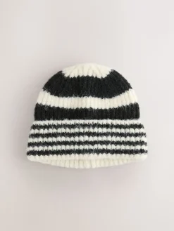 Next Stripe Knitted Beanie Hat Black/White Hot