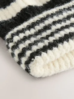 Next Stripe Knitted Beanie Hat Black/White Hot