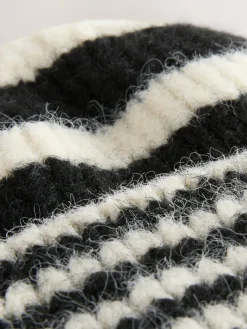 Next Stripe Knitted Beanie Hat Black/White Hot