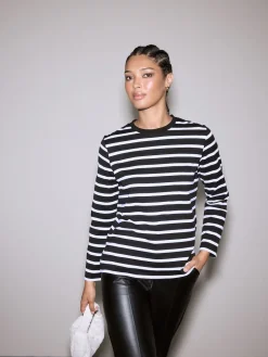 Next Black/White Stripe Long Sleeve Heavyweight Crew Neck T-Shirt Outlet