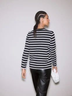 Next Black/White Stripe Long Sleeve Heavyweight Crew Neck T-Shirt Outlet
