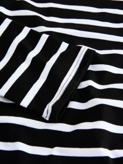 Next Black/White Stripe Long Sleeve Heavyweight Crew Neck T-Shirt Outlet