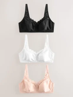 Next Black/White Total Support Cotton & Lace Non Wire Bra 3 Pack Best