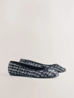 Next Black/White Tweed Standard/Wide Fit Round Toe Ballerina Shoes Online