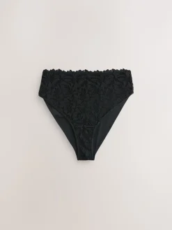 Next High Waist High Leg Lace Front NVPL Knickers 3 Pack Black/White/Nude