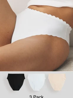Next High Waist High Leg No VPL Scallop Knickers 3 Pack Black/White/Nude Sale