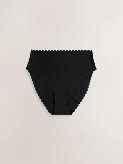 Next High Waist High Leg No VPL Scallop Knickers 3 Pack Black/White/Nude Sale